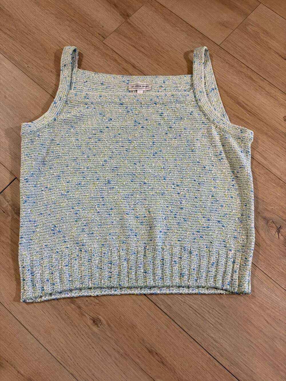 St. St John Sport Sleeveless Sweater Top Wool Women’s Large Vintage Green Blue
